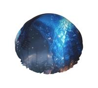 Dragon Blue Waterproof Reusable Shower Cap For Women - Elastic Hair Cover For Bath, Spa, Travel & Daily Use