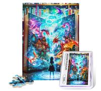 Dragon Book Puzzles for Adults 500 Pieces, Magic Library Reading Book Jigsaw Puzzles, Fantasy Nature Garden Wooden Puzzle for Fun Family Game Motivational Toy Educational Intellectual