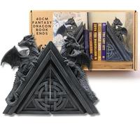 Dragon Bookends Set | Castles and Dragons Book Ends | Gothic Home Decor | 40cm Dragon Book Nook Book Ends for Shelves | Highly Detailed Fantasy Gothic Decor | Resin Dragon Bookends for Shelves