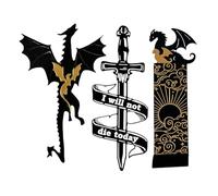 Dragon Bookmark - Black And Gold Dragons With Sun And Clouds Bookmark,Cool Bookmark For Book Lovers,bookshelf Display Decoration,Vintage Gothic Dragon Book Marker For Boys Girls