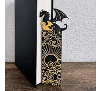 Dragon Bookmark - Black and Gold Dragons with Sun and Clouds Bookmark,Cool Bookmark for Book Lovers,Bookshelf Display Decoration,Vintage Gothic Dragon Book Marker for Boys Girls
