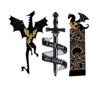 Dragon Bookmark Black Gold Cool Dragon Bookmark with Sun and Clouds Bookmark Funny Book Marker Bookshelf Decoration for Book Lovers Friends Families and Reading Enthusiasts 17.5 x 6.5 cm Pack of 3