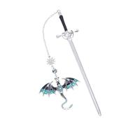 Dragon Bookmark, Fourth Wing Bookmark, Dragon Sword Bookmarks with Vintage Tassel Pendant, Gothic Metal Bookmarks for Book Lovers Students Teachers (Blue)