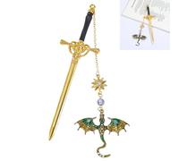 Dragon Bookmark-Fourth Wing Bookmark,Fantasy Gothic Book Marks for Adults,Cool Vintage Bookmarks for Women and Men,Premium Metal Tassel Bookmarks,Unique Sword Bookmark Gift for Book Lovers(Green)