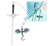 Dragon Bookmark,Fourth Wing Bookmark,Fantasy Gothic Book Marks for Adults,Cool Vintage Bookmarks for Women and Men,Vintage Dragon Gifts,Unique Swo/rd Bookmake Gift,Tassel Bookmarks(Blue)