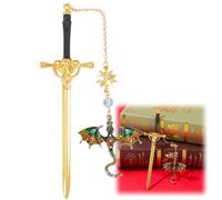 Dragon Bookmark,Fourth Wing Bookmark,Fantasy Gothic Book Marks for Adults,Cool Vintage Bookmarks for Women and Men,Vintage Dragon Gifts,Unique Swor/d Bookmake Gift,Tassel Bookmarks(Orange)