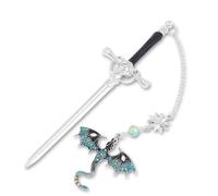Dragon Bookmark, Fourth Wing Bookmark, Gothic Dragon Sword Bookmarks with Vintage Tassel Pendant, Antique Silver Blue Metal Bookmarks for Book Lovers Kids Students Teachers