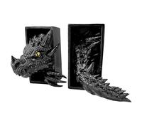 Dragon Bookshelf Decor Gothic Fantasy Bookends Black Animal Statues for Shelves Book Lovers Gifts Unique Resin Shelf Holder Set (10"*6.1"*4.9") Home Office Decorative