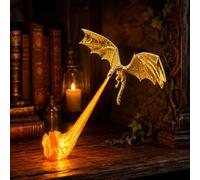 Dragon Bookshelf Nook Light, 3D Printed Fantasy Shelf Decor | Fire Breathing Flying Dragon Ornament, Red or Blue Flame, Large Small Options, Book Lover Gift, Halloween Display