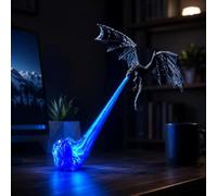 Dragon Bookshelf Nook Light, 3D Printed Fire Breathing Dragon, Flying Dragons Design Bookshelf Light, Fantasy Flying Design Printed Sculpture Book Lover Gift Halloween Shelf Display (B, L)
