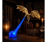 Dragon Bookshelf Nook Light 3D Printed with Flame Glow，Gold Dragon with Blue Flame：Large
