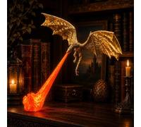 Dragon Bookshelf Nook Light 3D Printed with Flame Glow，Gold Dragon with Red Flame：Large