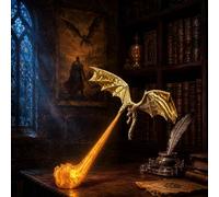 Dragon Bookshelf Nook Light, Fire Breathing Dragon Bookshelf (Small,Gold Dragon-B#) | Fire Breathing Dragon Book Nook, Red Or Blue Flame, Fantasy Flying Design Printed Sculpture, Halloween Shelf Display