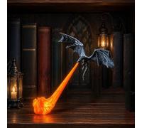 Dragon Bookshelf Nook Shelf Light,3D Fire-Breathing Flying Dra-gon Decorative Bookend with Glowing Flame Effect and Exquisite Sculpted Detail,Fantasy Themed Ornament，Black Dragon With Red Flame：Small