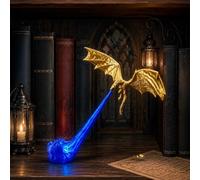 Dragon Bookshelf Nook Shelf Light,3D Fire-Breathing Flying Dra-gon Decorative Bookend with Glowing Flame Effect and Exquisite Sculpted Detail,Fantasy Themed Ornament，Gold Dragon With Blue Flame：Large