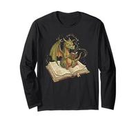 Dragon Bookworm Reading Fantasy Book Graphic Art Long Sleeve T-Shirt