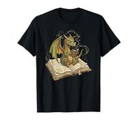 Dragon Bookworm Reading Fantasy Book Graphic Art T-Shirt