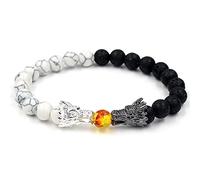 Dragon Bracelet Black Lava White Howlite Beads Dragon Head Bracelet Stretch Natural Stone Turquoise Tiger Eye Bracelet for Women Retro Lucky Charm Healing Beads Jewelry, Small, Metal, No Gemstone