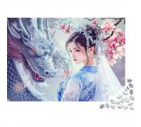 Dragon Bride Fantasy Jigsaw Puzzles for Adults: Lady And White Dragon with Blossoms Educational Games for The Whole Family Women 38x26cm/1000pcs