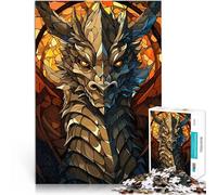 Dragon Bust StainedGlass1000 Piece Jigsaws for teenagers Staycation Kill time Fun at Home Activities, Birthday Present,Travel Gifts, 38x26cm