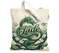 Dragon Canvas Tote Bag for Women, Eastern Mythical Jade Clouds Cultural Green Washable Reusable Small Tote Bag Ideas for Ou, Green, 13x15 Inch