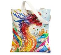 Dragon Canvas Tote Bag for Women, Festive Vibrant Confetti Waves Cultural Red Washable Reusable Market Tote Ideas for Trave, Red, 13x15 Inch