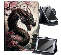 Dragon Cherry Blossom Universal 6.0-7.0 inch Tablet Case, 360 Degree Rotating Kickstand Multi Angles Viewing Cover PU Leather Tablet Protector Case for 6.0-7.0 inch Touchscreen Tablet