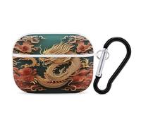 Dragon Chinese Background Earbuds Organizer Shockproof Protective Airpods Pro Cover with Carabiner Clip Anti Fall Carrying Earphone Case Cover for Airpods Pro 2nd Generation White