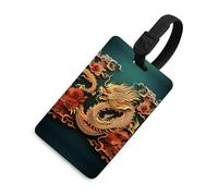 Dragon Chinese Background Luggage Tag Travel Essentials TPU Bag Tag Personalized Luggage Tags Holder Name Id Identifiers Card with Black Lanyard for Suitcase Backpack Toolbox