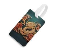 Dragon Chinese Background Luggage Tag Travel Essentials TPU Bag Tag Personalized Luggage Tags Holder Name Id Identifiers Card with Black Lanyard for Suitcase Backpack Toolbox, White, One Size, Luggage