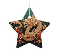 Dragon Chinese Background Ornament with String, Keepsake Hanging Decorations,Ceramic Ornaments for Women Men Indoor Home Holiday Party Gifts