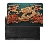Dragon Chinese Background Passport Holder Cover Leather Passport Wallet RFID Blocking Travel Wallet Documents Organizer Passport Protector Passport Cover for Men&Women