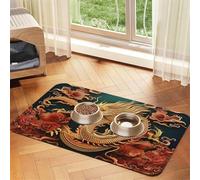 Dragon Chinese Background Pet Feeding Mat Absorbent Pu Leather Dog Cat Food Mats Contain Spills Protects Floors, Anti-Slip Rubber Backing Dog Bowl Mats Easy Clean Pet Placemats 30x45cm