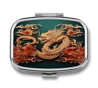 Dragon Chinese Background Pill Organizer 2 Compartments Small Pill Box for Pocket Purse Portable Travel Pill Case Metal Medicine Organizer Daily Pill Container for Vitamin Fish Oil Supplement