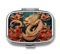 Dragon Chinese Background Pill Organizer Small Pill Box with Two Compartments Pill Case Metal Medicine Organizer Portable Medicine Box Holder Medication Holder Travel Pill Container