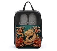 Dragon Chinese Background Shoe Bags with Zipper, Portable Shoe Organizer with Handle, Personalized Shoes Tote Bag for Travel, Waterproof Shoes Carrier, Storage Pouch