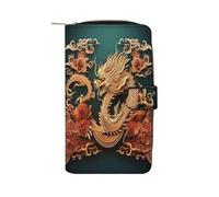 Dragon Chinese Background Wallet Multifunctional Leather Wallets for Men Compact Long Wallet Credit Card Holder Passport Bag