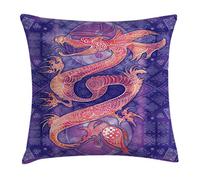 Dragon, Chinese Figure With Ying Yang Signs Ethnics Asian Arts Meditation Themed Cushion Cover Reversible Throw Pillow Case Plush Pillowcase For Car Valentines Day Christmas 45X45Cm