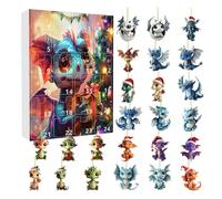 Dragon Christmas 2024, Dn-d Dragon Advent Calendar 2024, Dinosaur Advent Calendar 2024 with 24 Pieces 2D Acrylic Cute Dragon Christmas Tree Ornaments, Anime Advent Calendar 2024
