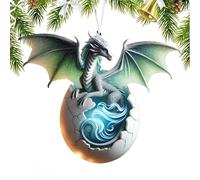 Dragon Christmas Tree Decorations, 2D Fantasy Acrylic Dragon Tree Pendants, Dragon-themed Christmas Ornaments, Gothic Dragon Statue Hanging Pendant with Lanyard, Egg Dinosaur Decor for Dragon Lovers
