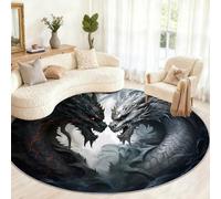 Dragon Circle Rug 150cm - Western Round Rug Large, Dragon Floor Carpet, Low Pile Washable Round Rugs for Living Room Entryway Kitchen Patio, Animal Home Decor & Gifts