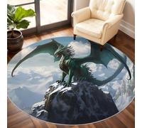 Dragon Circle Rug 180cm - Western Dragon Round Rug Large, Magical Animal Floor Carpet, Low Pile Washable Round Rugs for Living Room Entryway Kitchen Patio, Animal Home Decor & Gifts