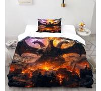Dragon City Bedding Set 3D Digital Printing Animal Theme Wildlife Duvet Cover Set Microfiber Quilt Cover 2 Pieces for Boys & Girls with Pillowcase Single(135x200cm)