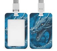 Dragon Cool Blue Badge Holder with Lanyard - Waterproof Hard Plastic ID Card Holder Professional Name Tag Vertical ID Card Name Badge for Office Nurse Doctor Teacher