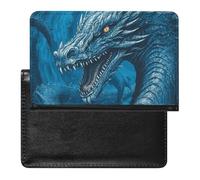 Dragon Cool Blue Passport Holder with 3 Card Slots, Portable PU Leather Travel Wallet, Slim Protective Cover for Passport, ID, Credit Cards