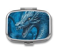 Dragon Cool Blue Pill Box 2 Compartment - Small Metal Medicine Organizer Portable Pill Case for Purse Pocket Travel Vitamin Organizer for Men Women, BPA-Free