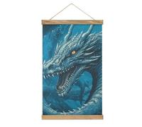 Dragon Cool Blue Poster Hanger Frame Linen Modern Wall Art Wooden Canvas Artwork Print Personalized Hanging Painting Wall Decor for Bathroom Office Room Bedroom Decor 13X20 Inch