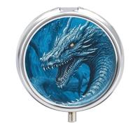Dragon Cool Blue Round Pill Box 3 Compartment Pill Case Portable Travel Pill Organizer Medicine Tablet Vitamin Holder Organizer for Purse Pocket