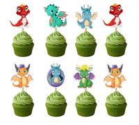 "Dragon Cupcake Topper Set for Fantasy Party Decor - Mythical Creature Cake Picks - Birthday Celebration Supplies - Reusable Themed Decorations"