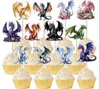 Dragon Cupcake Toppers Dragon Cake Topper Dragon Birthday Party Decorations with Unique Various Dargon Themed Cupcake Topper for Dragon Party Decorations